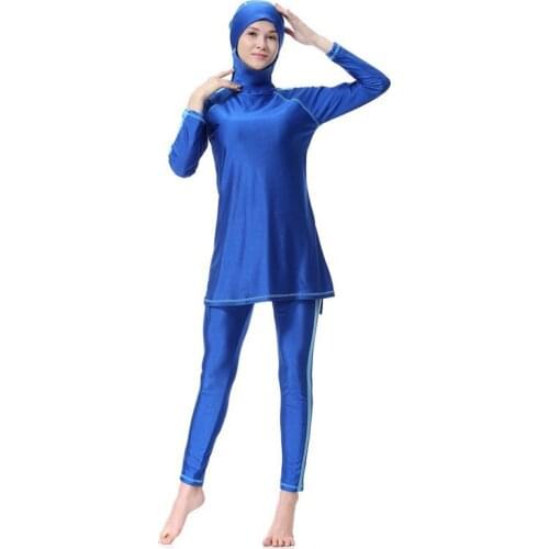 Women Islamic Hijab Swimming Sets Muslim Swimsuit Clothing Long Sleeve Swimwear Three Piece 3XL Plus Size Navy Blue Saudi Arab