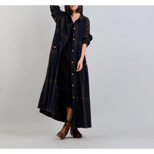 Women Spring Cotton Linen Plaid Tench Coat Outwear Female Loose Overcoat Retro Vintage Plaid Thin Coats 2020