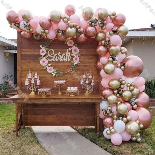 153pcs Baby Pink Chrome Rose Gold Balloon Garland Wedding Party Decorations White Balloons Arch Anniversary Thanksgiving Decor
