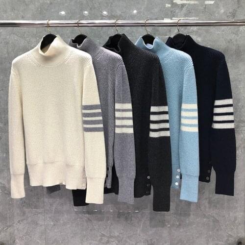 2021 Fashion Brand Sweaters Men Slim Fit Turtleneck Pullovers Clothing Striped Wool Thick Autumn Winter Casual Coat