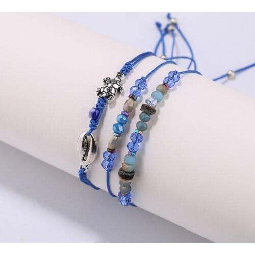 3pcs/set Handcraft Boutique Fashion Multilayer Crystal Stone Beads Strand Bracelets Tassel Bangles Pulseras Womens Boho Mujer