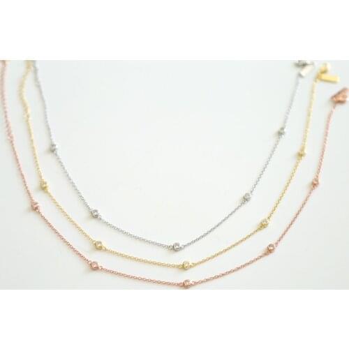 3 colors 5pcs bezel cz station necklace choker simple delicate design cute lovely girl women simple chocker chain necklaces