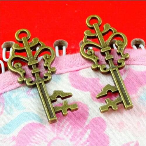 40pcs Antique Bronze Plated Zinc Alloy Metal key Charms Pendants Diy Jewelry Findings Accessories 36*16MM