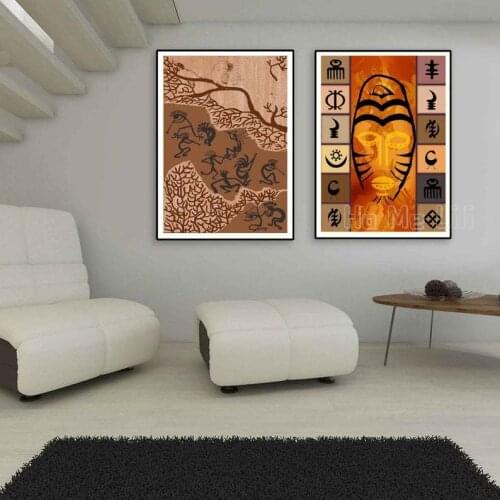Abstract Art With African Tribal Art Print Set Of 2 Ethnic Canvas Afro Wall Decor Artwork Modern Above Sofa