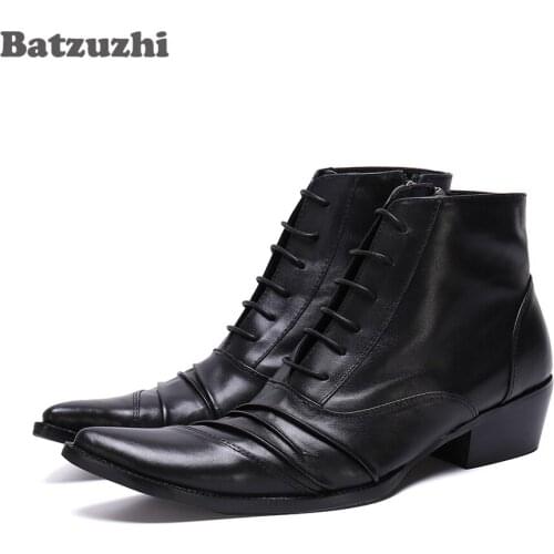 Batzuzhi Japanese Type Men Shoes Boots Fashion Black soft Leather Ankle Boots Lace-up Business Formal Boots Men chaussure homme