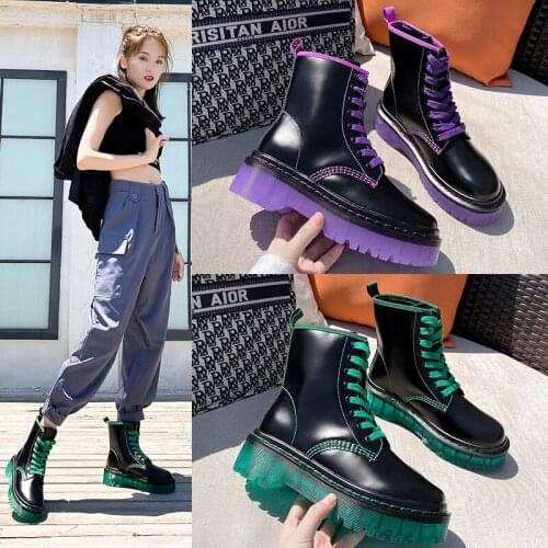 2021 Thick-soled Cow Leather Martin Boots Female Jelly-soled Motorcycle Boots Trendy Eight-hole British Candy Color Short Boots