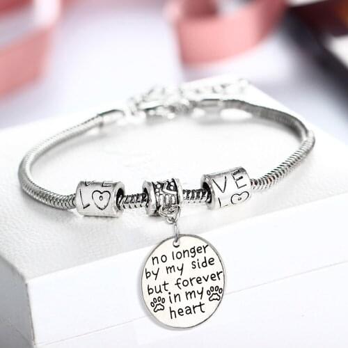 Bespmosp No Longer By My Side But Forever In My Heart Dog Pet Paw Footprint Bracelet Bangle Family Girls Women Men Jewelry Gifts