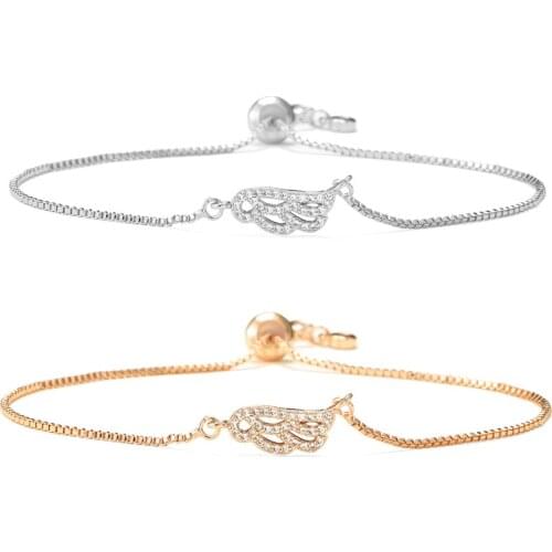 CZ Zircon Angel Wing Charm Bracelet Silver Rose Gold Color Feather Adjustable Chain Bracelet Women Jewelry