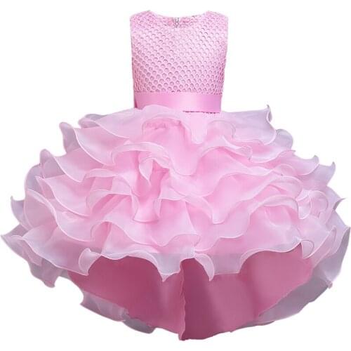 Little Girls Flower Cake Trailing Girl Kids Formal Dresses For Girls Lace Princess Dress Elegant Clothes Wedding Tutu Dress