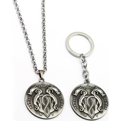God of War 4 Jewelry Keychain Game Women Statement Necklace Round Metal Snake Pwttern Pendnats Keyring Men Choker Geometric