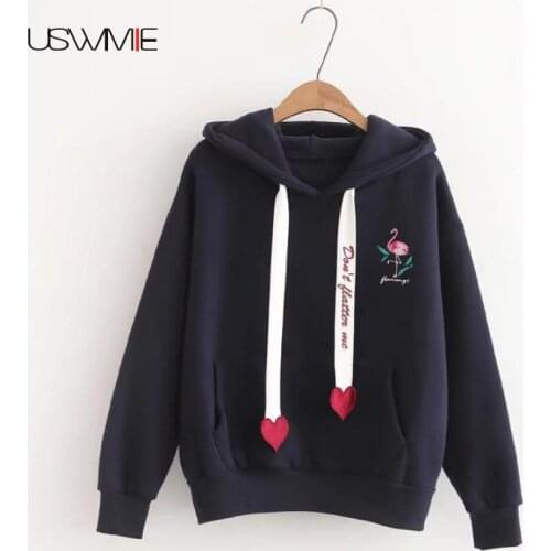 Kawaii Hoodie Winter Autumn Leisure Simple Comfort Thickened Long Sleeve Pockets Ribbon Embroidery Streetwear Oversized Hoodie