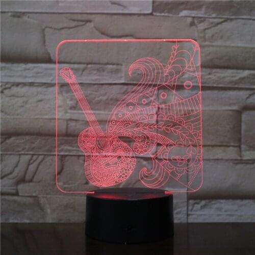 Colorful Guitar Touch 3d Lamp Illusion Led Night USB Atmosphere Table Lamp for Children Baby Kids Gift Bedside Bed Light 2459