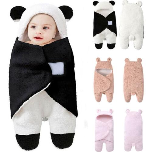 Cute Cartoon Baby Hooded Wrap Blanket Newborn Infant Fleece Swaddle Winter Warm Lovely Teddy Bear Toddler Sleeping Bag With Ear