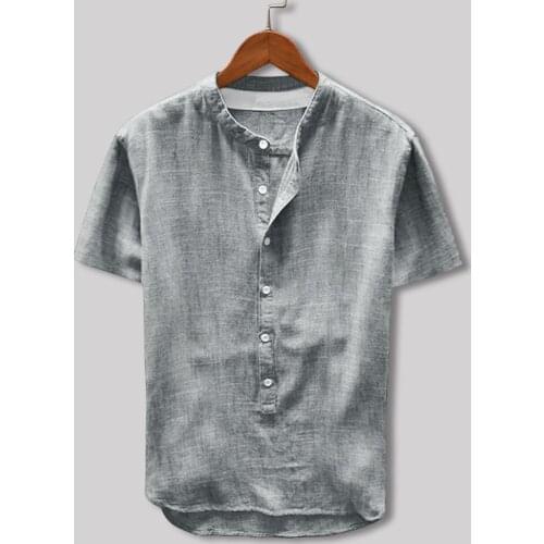 Mens Shirt Cotton Linen Casual Loose Shirts Summer Tops Short Sleeve Tee Ovesized Solid Button Shirt Blouse camisas de hombre