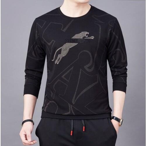 Mens Sweater Mens Casual Leopard Round Neck Youth Casual Long-sleeved Sports Sweater Men Graphic T Shirts Streetwear