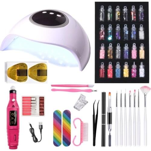 1Set UV LED Lamp Dryer Nail Gel Polish Kit Soak Off Electric Nails Drill Brush File Tweezers Set Manicure Tools