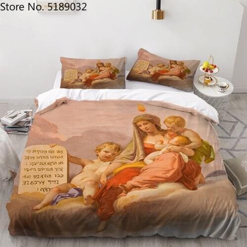 3D Angel Oil Painting Sky Clouds Duvet Cover Sets Teens Kids Bedding Set 2/3PCS Bed Sets Pillowcase Queen King Size,Room Decor