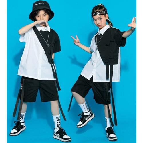 2021 New Modern Dance Hip Hop Clothes For Kids Loose Crop Tops Hiphop Shorts Dancers Outfits Jazz Street Dance Clothes DQS7584