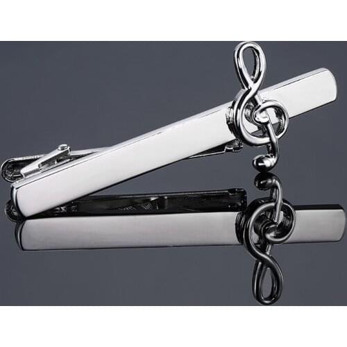 NEW Brass Material Music Tie Clip silvery colors Mens Cufflinks small gift For Business Man Fathers Day Can Drop Shipping