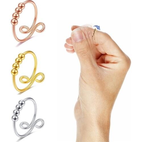 Single Coil Spiral Fidget Ring Beads Rotate Freely Anti Stress Anxiety Ring Toy For Men Women Ring Jewelry