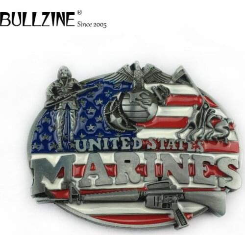 Bullzine wholesale zinc alloy US marines belt buckle color enamel military belt buckle FP-03065 cowboy jeans gift belt buckle