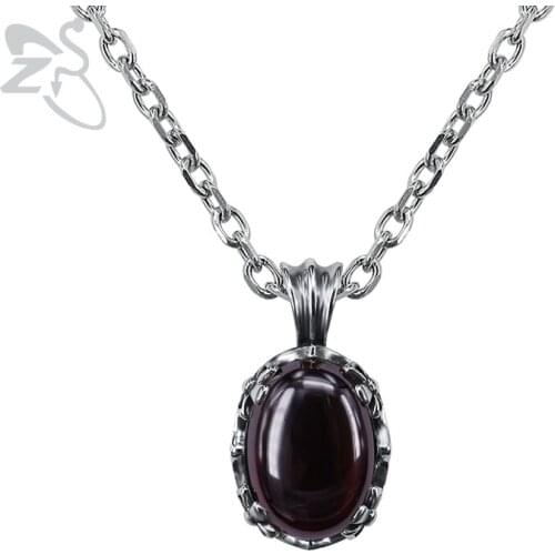 ZS Dark Red & Yellow Stone Pendant Necklace Punk Style Stainless Steel Necklaces for Men Women Vintage Rock Roll Biker Jewelry
