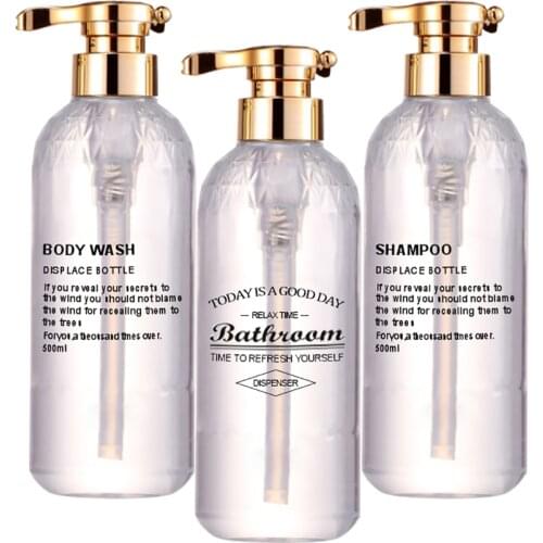 Clear Shampoo Bottle Bathroom Shower Gel Refillable Bottles PET Pressing Conditioner Lotion Container 500ml