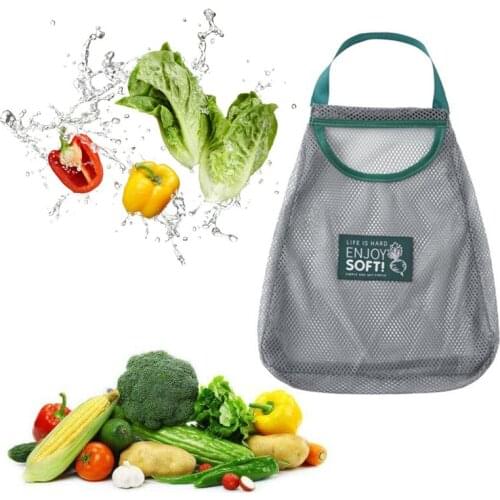 1Pcs Polyester Mesh Bag Kitchen Fruit Vegetable Garlic Onion Hanging Storage Bag Breathable Reusable Mesh Bags Hanging Organizer