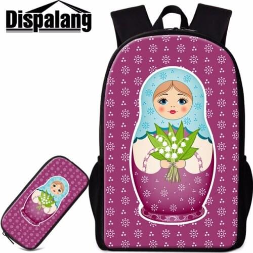 Dispalang School Backpack Russian Dolls Prints Cute Bookbag Pencil Bag for Girls Stylish Bagpack Cool Satchel Cartoon Mochilas