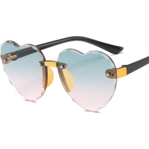 New Heart Rimless Kids Sunglasses Fashion Heart Shape Children Sun Glasses Girls Outdoors Travel UV400 Protection Eyewear