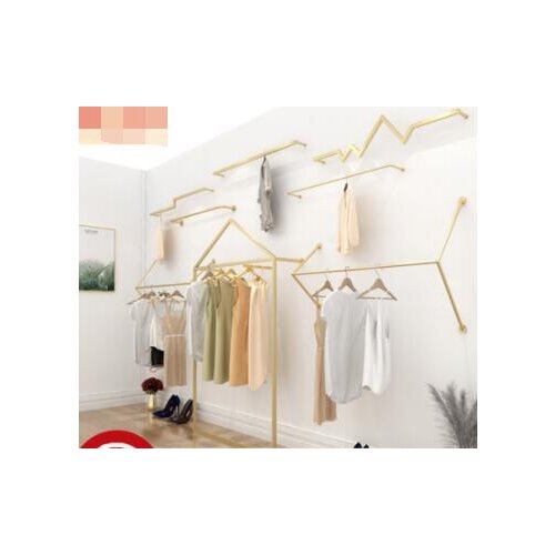 Golden clothing store display rack floor curved Nakajima side hangers running platform combined display rack 002