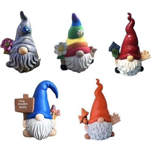 Garden Gnome Statue Rainbow Flower Swedish Tomte Yard Decoration Front Porch Dwarf Elf Figurines Outdoor Ornaments