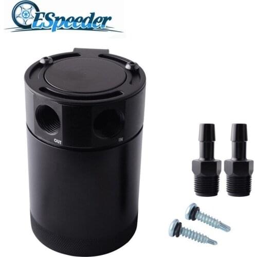 ESPEEDER Racing Universal Aluminum Baffled 3/8" NPT Inlet Outlet 2-Port Breather Oil Tank Cylinder Oil Catch Can Fuel Tank