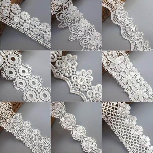 2Meter White Ivory Polyester Lace Ribbon Fabric Trim Embroidered Border Lace Applique for Needlework Sewing Craft Dress Clothes