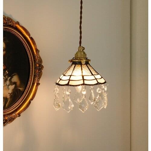 Japanese Copper LED Pendant Light Handmade Glass Retro Old Nordic Restaurant Bar Kitchen Bedside Homestay Fish Linear Chandelier