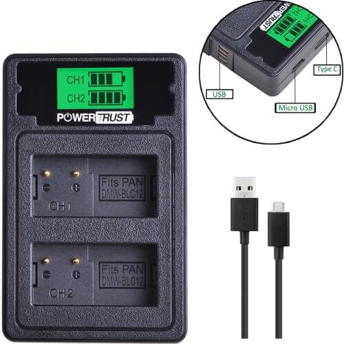PowerTrust DMW-BLC12 DMW-BLC12E BLC12GK BLC12PP Battery Charger For Panasonic Lumix DMC-FZ1000 FZ2000 DMC-G5 G6 G7 GX8 G85 GH2