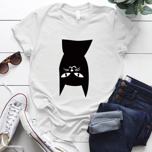 Funny Inverted Cat Print Graphic T Shirts Femme Street Style S-5xl Plus Sze Woman Tshirts Casual Polyester Tops Ropa Mujer