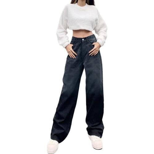 2021 New Women Casual Long Pants, Black Tie-dyed Printing High Waist Straight-leg Trousers Fashion Joker, S/ M/ L