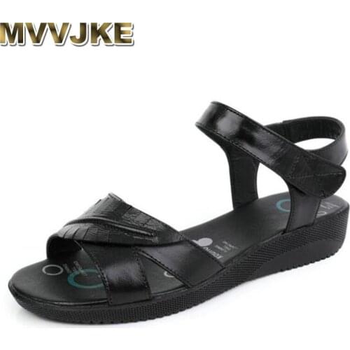 MVVJKE2020New Summer Genuine Leather Nurse Sandals Light Comfortable Wedge Sandals Women Sandals Fashion Casual Sandals Big Size