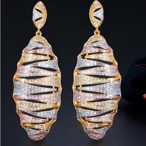 Zlxgirl jewelry Dubai Gold Color Stud Earring of women wedding Ears piercing High End wedding brincos Free velvet bags