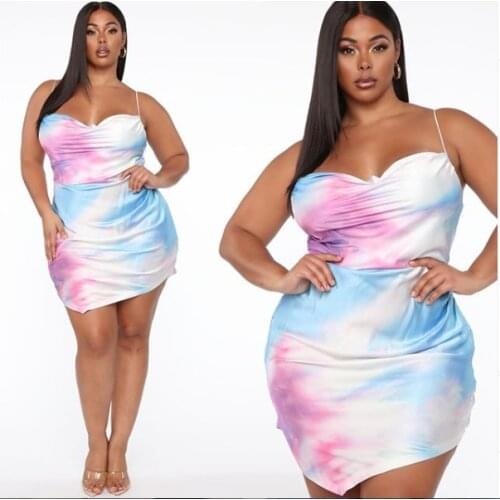 2021 New Plus Size Womens Summer Dresses Printing V-Neck Loose Spaghetti Strap Sleeveless Sexy Casual Sling Bag Hip Skirt