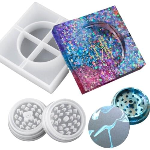 2Pcs Ashtray Mold Silicone with Herb Grinder Mold Square Resin Mold Jewelry Storage Box and Silicone Spice Grinder Molds