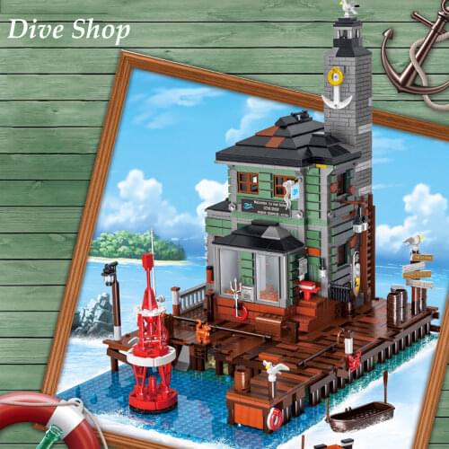 2361 PCS Ideas Fisherman Series The Dive Shop Model Building Blocks Kit Assembly Figures Bricks Educational Toys For Children