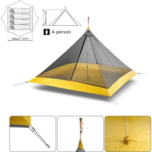 3/4 Seasons Ultra light Pyramid Shape Inner Mesh Tent Outdoor Camping Tent Backpacking Tents Camping Hiking Inner Tent 4 Persons