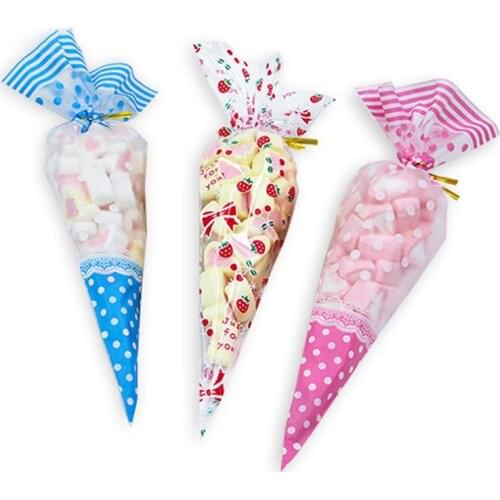 50Pcs Christmas Transparent Package Cellophane Cone Sweet Candy Party Wedding Favor Gift Bags DIY Gifts