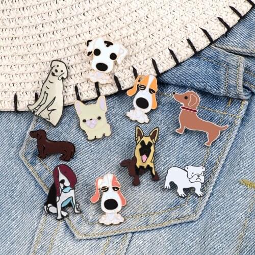 Free Shipping Fashion Cartoon Animals Brooch Metal Enamel Pins Badge 10 style Cute Dogs Shirt Sweater Denim Lapel Women Brooches
