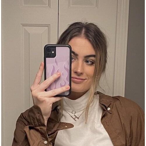 Lavender Flames PC+TPU Phone Cover Case for IPhone 6 6S 7 8 Plus X Xs XR 11 12 Mini Pro Max Silicone Fundas HYPC007