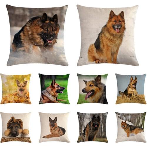 Cute cute cute dog pattern cushion cover German Shepherd throw pillow cover linen sofa car chair fashion decoration 45x45cm