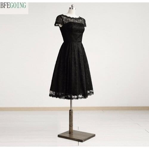 Black Lace Cap Sleeves Scoop Knee-Length A-Line Mother Of The Bride Dresses Custom Made