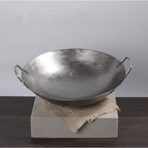 Iron Non coating Woks Gas Cooker Traditional Handmade Pot Huge Manual Forging Wok With Binaural Frying Pan Home Non-stick 34cm